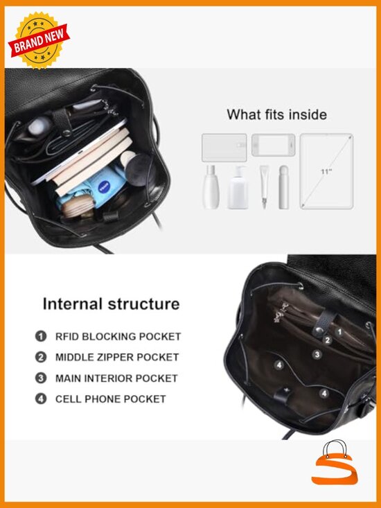 Full-Grain Leather Backpack Purse, Minimal Structured Work Commuter City Travel